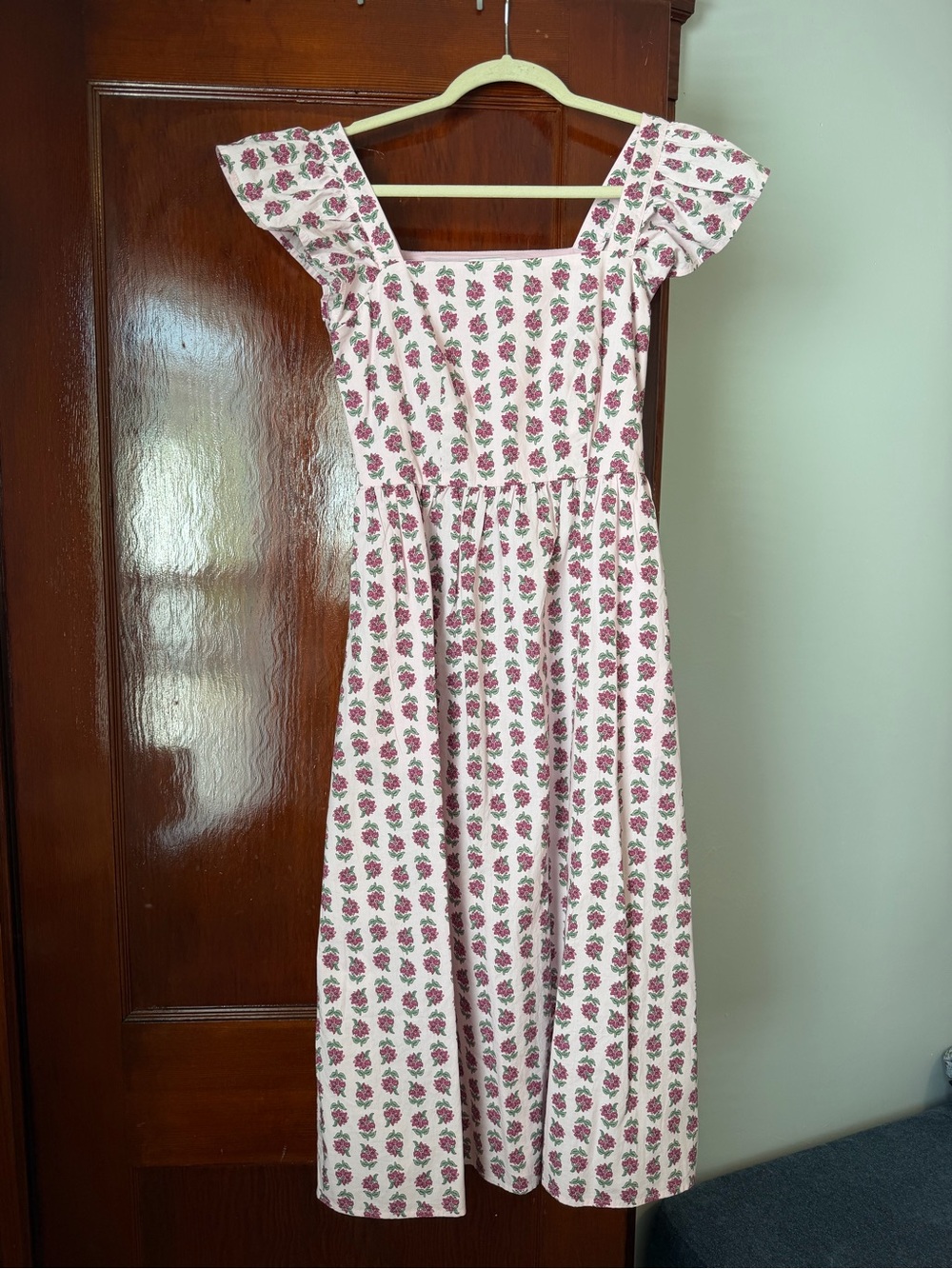J.Crew Pink Floral Square Neck Ruffle Sleeve Midi Dress